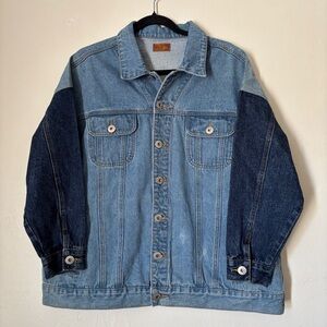 POL Women’s Blue Oversized Two-toned Denim Jacket, Size S